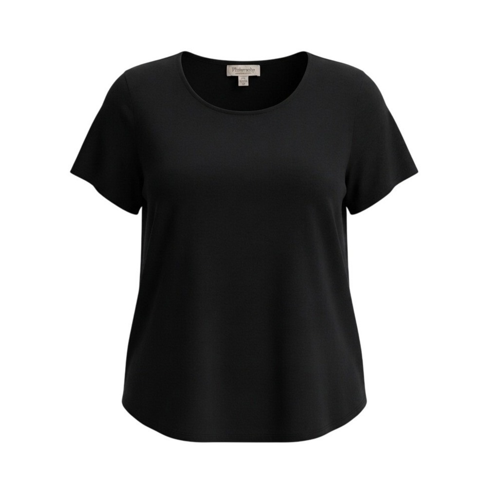 Philosophy T-Shirt Women 2X Black Rayon Spandex Stretch Short Sleeve